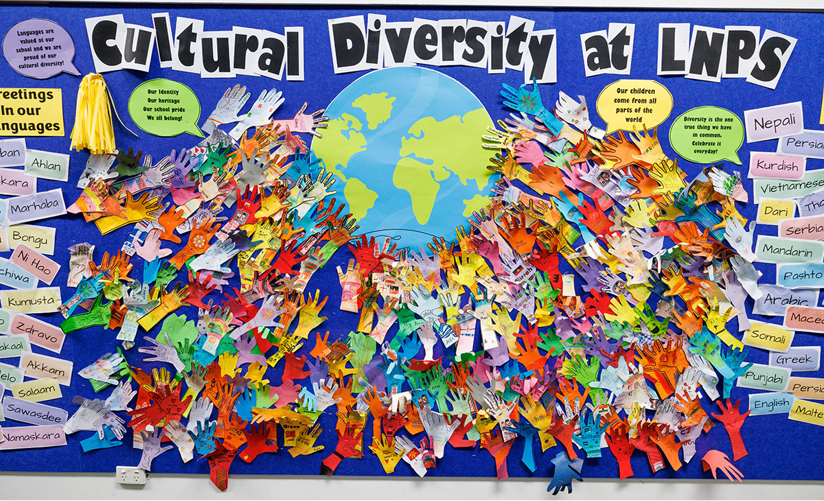 Paper hands around a globe with different languages and countries listed